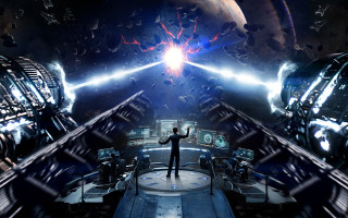 Man space station light planet - a planet in the background free wallpaper