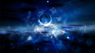 Blue black planet sky stars - moon free wallpaper for desktop