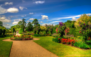 Garden pathway flowers trees castle - flower and trees free wallpaper