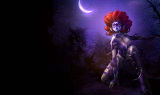 Redhair woman moon night purple - a blue face free wallpaper
