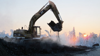 Excavator coal dump sunset military - akseli gallenkallela free wallpaper