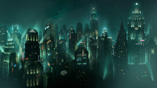 Futuristic city night lights buildings 4 - over the city free wallpaper
