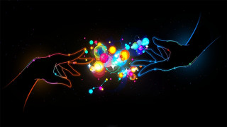Hands glowing object night sky - interactive free wallpaper
