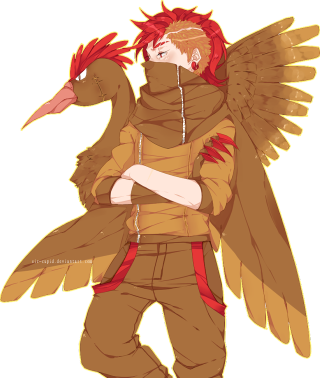 Red haired man bird shoulder - fullbody free wallpaper