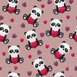 Panda heart paws pink background - plain background free wallpaper for tablet