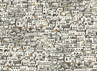 Black white cityscape buildings trees - asaf hanuka free wallpaper