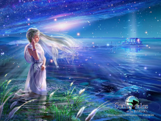 Woman white dress standing water 3 - dreamlike free wallpaper