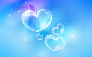 Blue background three hearts floating - a white heart free wallpaper for desktop