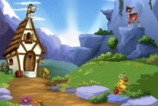 Cartoon house bird flying roof - cliff childs free wallpaper