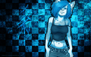 Girl blue hair cat ears 2 - a drawing of a girl free wallpaper for desktop