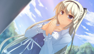 Blonde anime girl blue sky - a picture in front free wallpaper