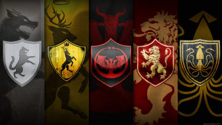 Colored shields dragon lion row - game free wallpaper