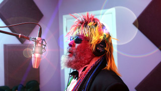 Mohawk man headphones recording studio - a microphone and a microphone stand free wallpaper