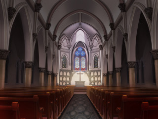 Church pews stained glass blue - a church free wallpaper