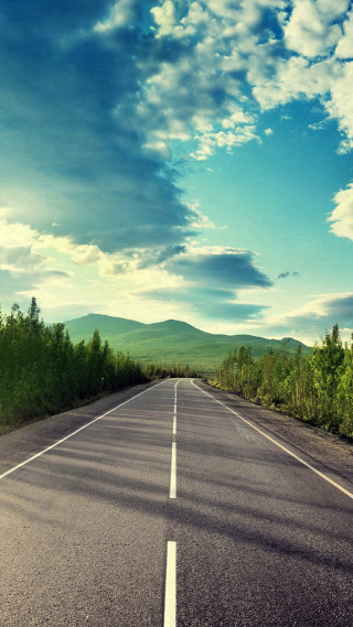 Long road clouds forest mountains - beautiful landscape free wallpaper for mobile