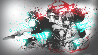 Anime couple knife splashing paint - paint free wallpaper