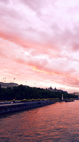 River bridge building sunset pink - fauvism free wallpaper for mobile