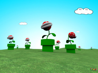 Cartoon mushrooms field sky background - a mushroom free wallpaper