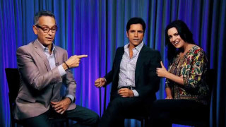 Three people sitting curtain pointing - three person free wallpaper