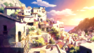 City mountain sunset painting artwork - a painting of a city free wallpaper