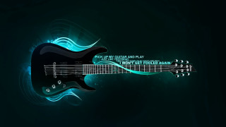 Black guitar blue swirl green - cool free wallpaper