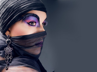 Woman purple makeup black veil - egyptian art free wallpaper