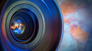 Camera lens world map blue - anamorphic len free wallpaper