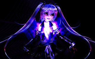 Gothic yandere hologram ponytails smile - a purple light free wallpaper