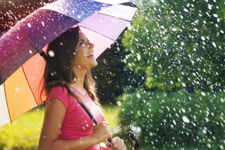 Woman rain umbrella green trees 3 - a green background and trees free wallpaper