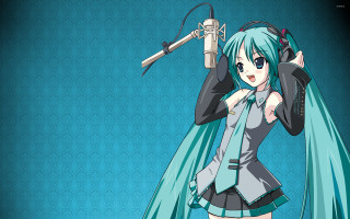 Girl blue hair microphone blue - a microphone free wallpaper