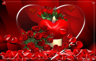 Heart shaped roses candle red - romantic free wallpaper