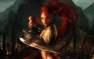 Woman holding sword painting style - a painting style free wallpaper