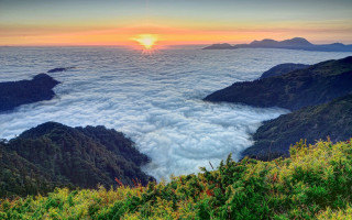 Mountain sunset clouds fog view - cui bai free wallpaper