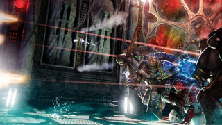 Futuristic group people red light - the back of the image free wallpaper