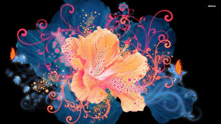 Blue orange flower butterfly fantasy - this picture free wallpaper
