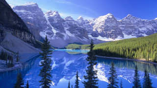 Mountain lake trees snow blue 8 - covered mountain free wallpaper