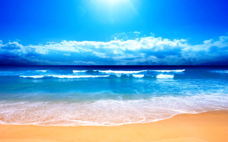 Beach waves blue sky sun 2 - cloud above free wallpaper