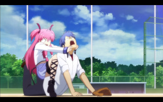 Anime couple sitting baseball field - a baseball free wallpaper for desktop
