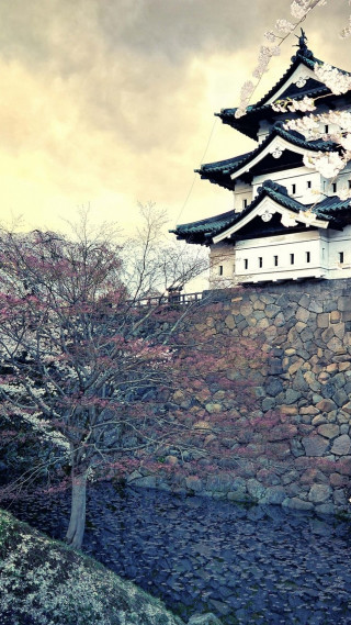 Tall building stone wall tree - japan eishōsai chōki free wallpaper