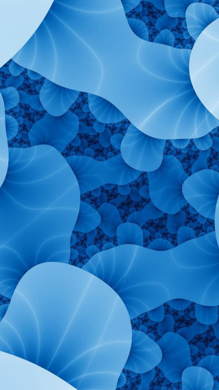 Blue background leaves bubbles pattern - the middle of it free wallpaper for mobile