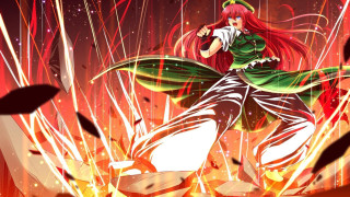 Woman green dress dancing fireworks - behind her free wallpaper