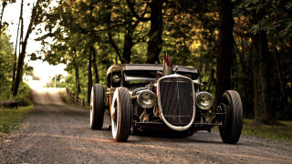 Vintage car woods road person - ed roth free wallpaper