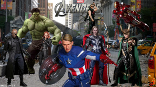 Avengers characters city background group - a group of avengers characters free wallpaper