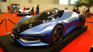 Futuristic car showroom people red - a showroom free wallpaper