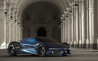 Futuristic car parked large building 4 - side of it free wallpaper