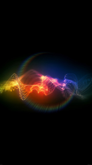 Rainbow colored wave black background - volumetric free wallpaper for mobile
