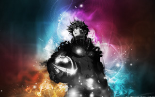 Man black suit glowing light - anime visual free wallpaper