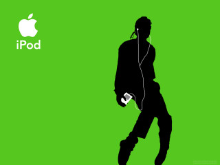 Man black jacket headphones green - an apple logo free wallpaper