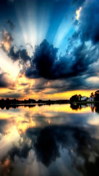 Lake sky clouds sunrays reflection - a sky free wallpaper for mobile