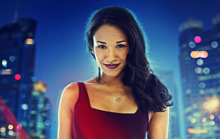 Woman red dress city skyline 2 - neofauvism free wallpaper